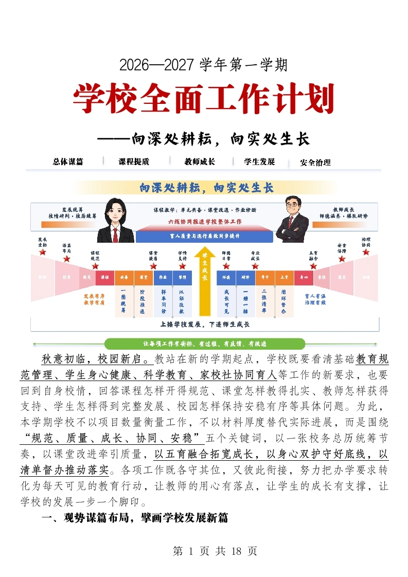 2026—2027学年第一学期学校全面工作计划——向深处耕耘，向实处生长