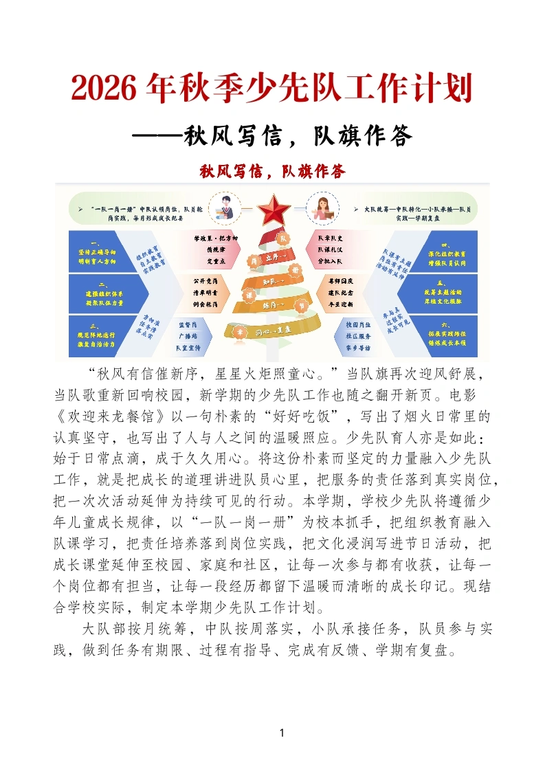2026—2027学年第一学期学校少先队工作计划——秋风有信docx-教务文库