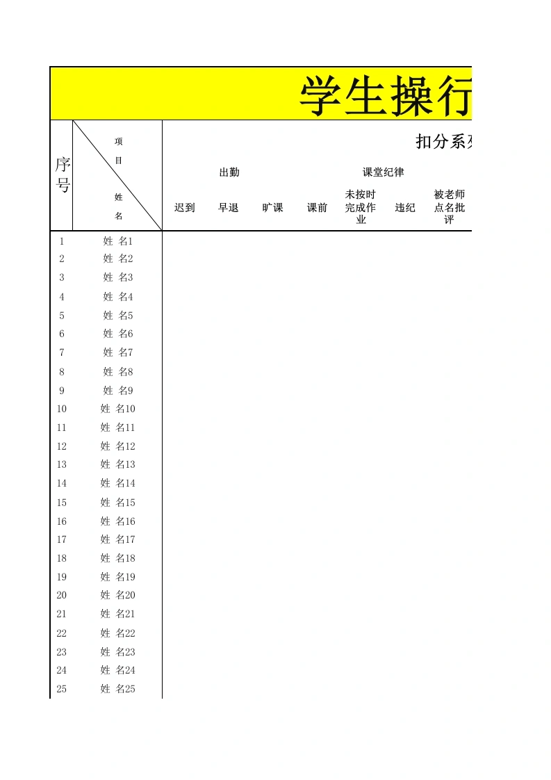 2026年春季学生操行评分周计表