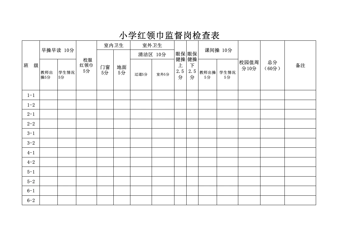 2026年春季小学红领巾监督岗检查表-教务文库