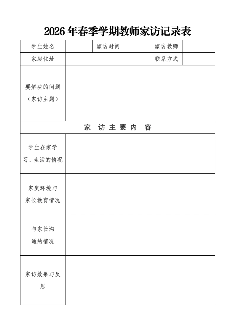 2026年春季教师家访记录-教务文库