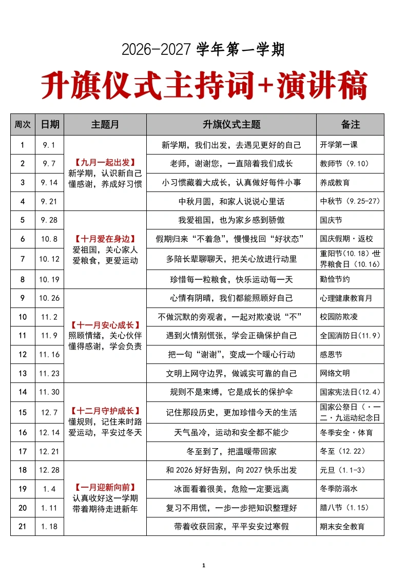 2026年秋季学期升旗仪式主持词-教务文库
