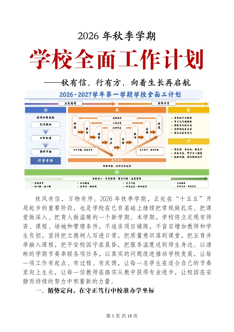 2026年秋季学期学校全面工作计划（完整稿）——秋有信，行有方