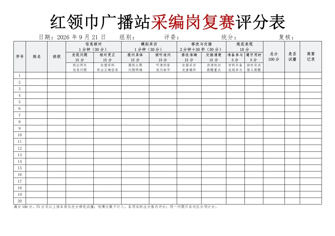 2026年红领巾广播站采编岗复赛评分表docx-教务文库