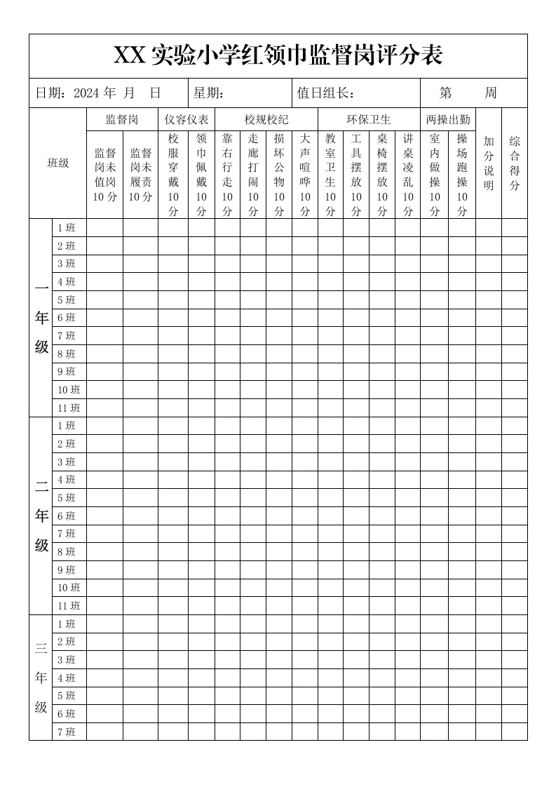 5.红领巾监督岗评分表