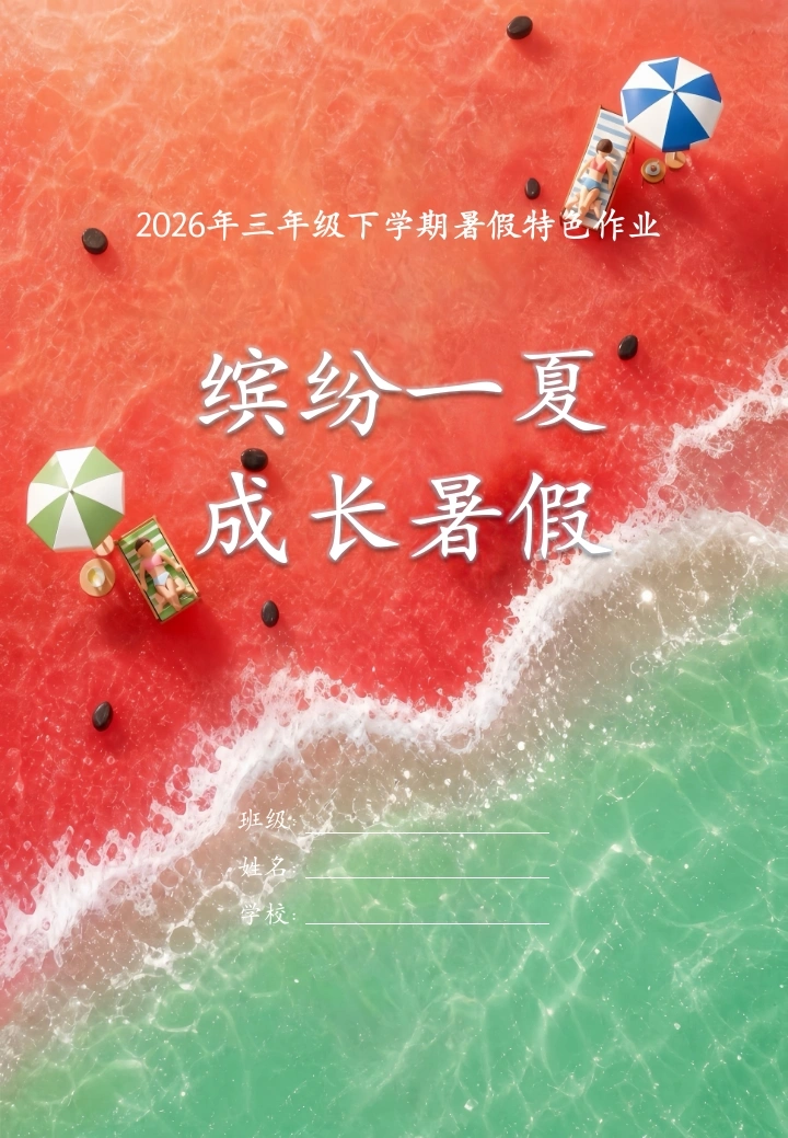 三年级下册三科（语数英）暑假特色作业：缤纷一夏，成长暑假