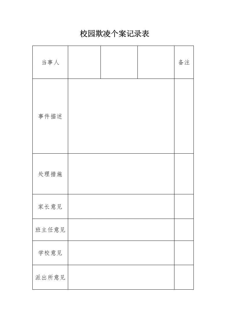 中小学校园欺凌个案、排查记录表-教务文库
