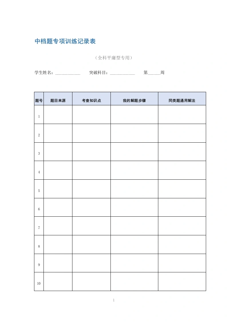 中档题专项训练记录表-教务文库