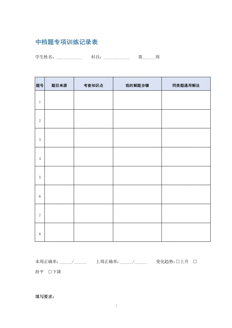 中档题专项训练记录表附件-教务文库