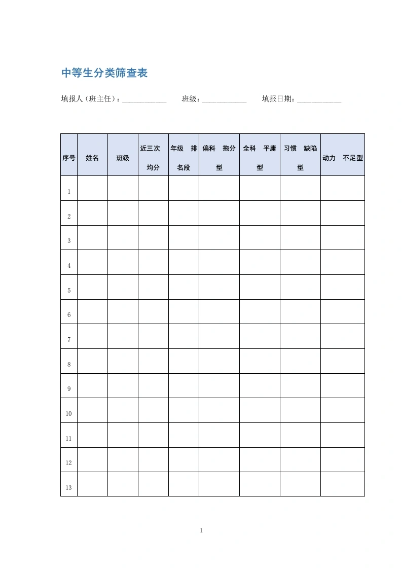 中等生分类筛查表-教务文库