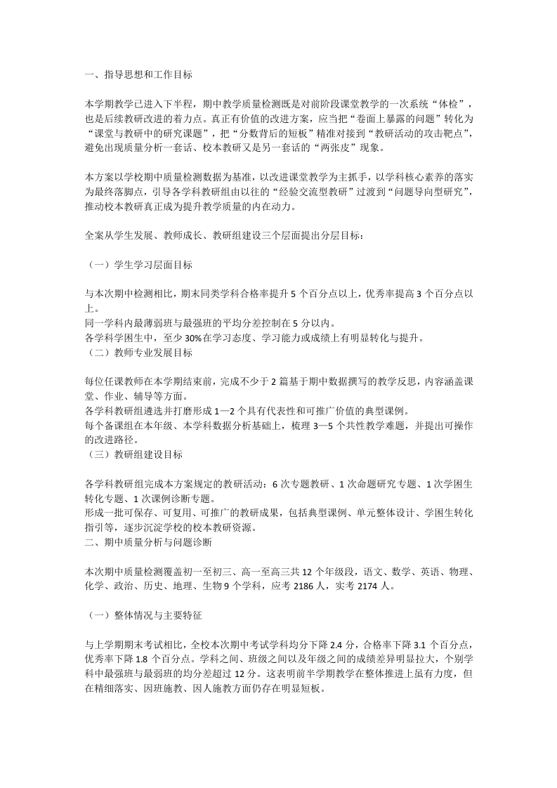基于期中质量分析的学科教研组改进方案-教务文库