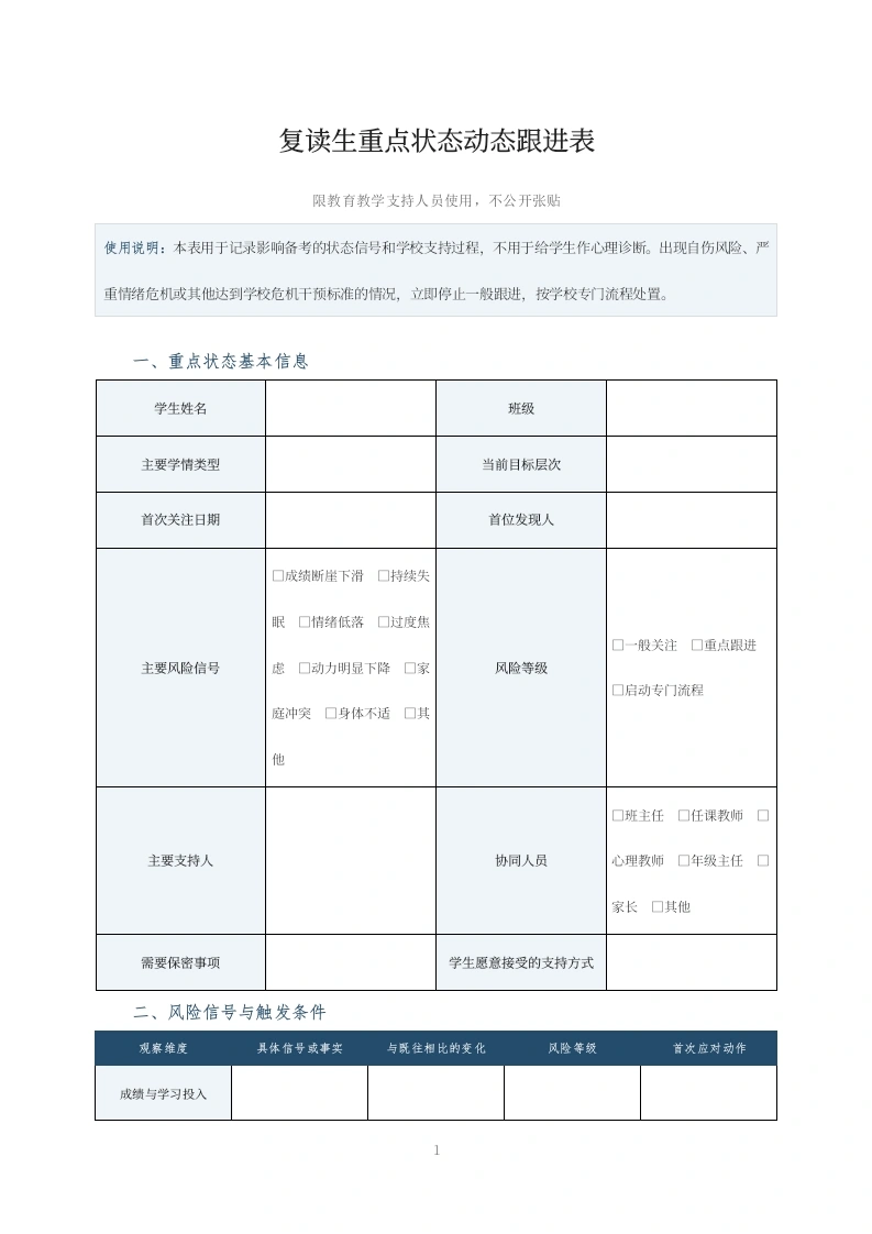 复读生重点状态动态跟进表-教务文库