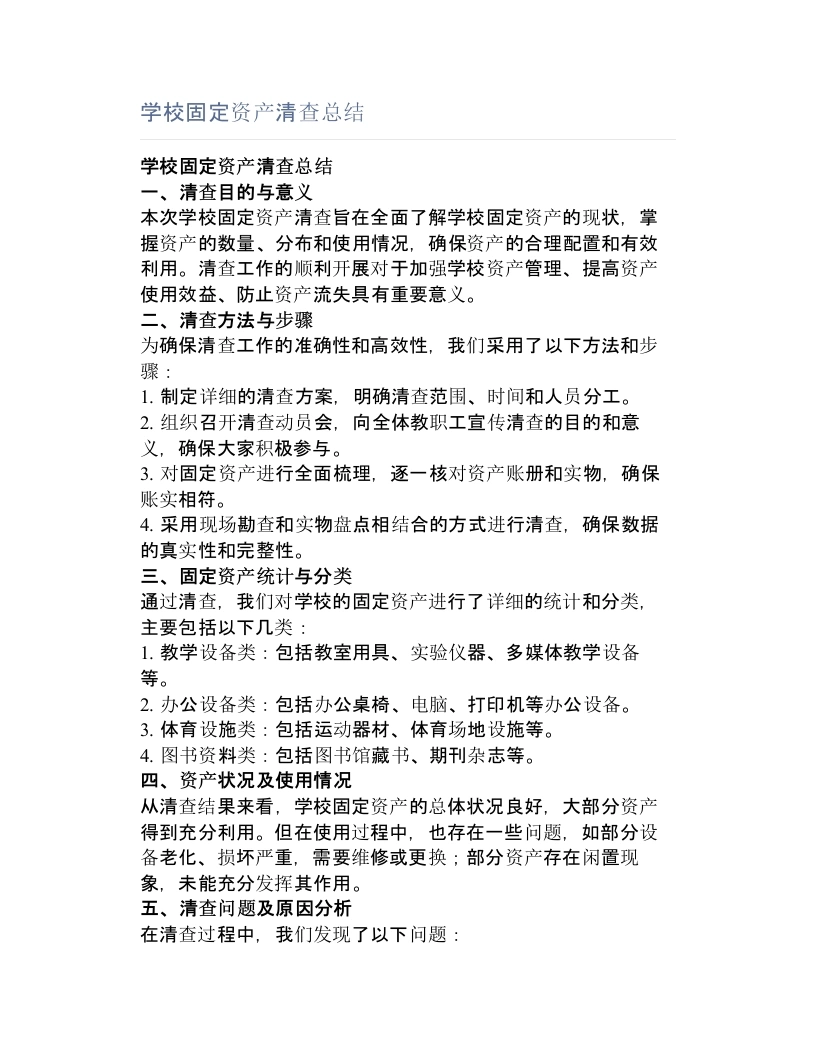 学校固定资产清查总结-教务文库