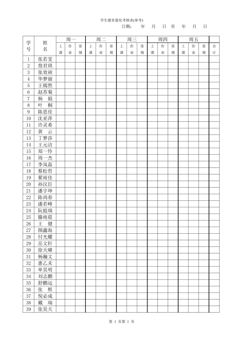 学生德育量化考核表(参考)-教务文库