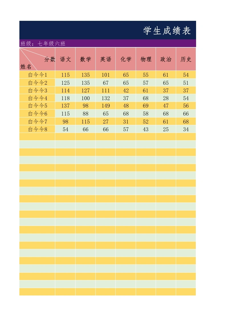 学生成绩表（带公示，成绩自动排名、自动归类）1-教务文库