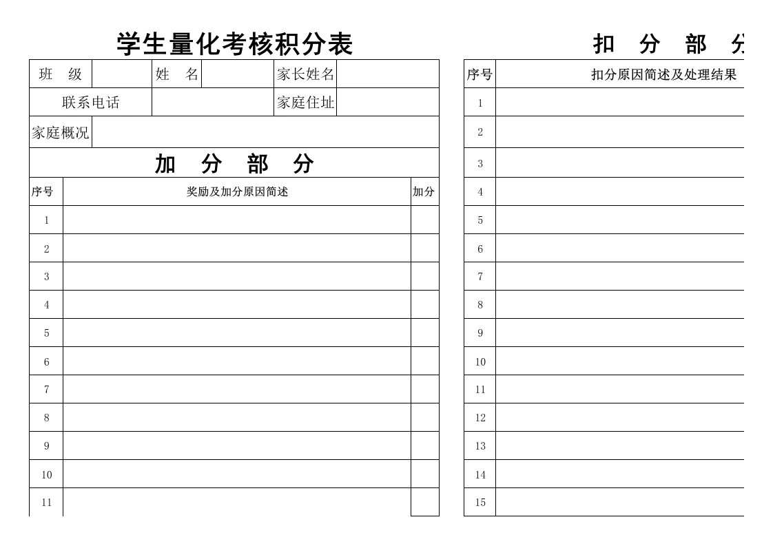 学生量化考核积分表