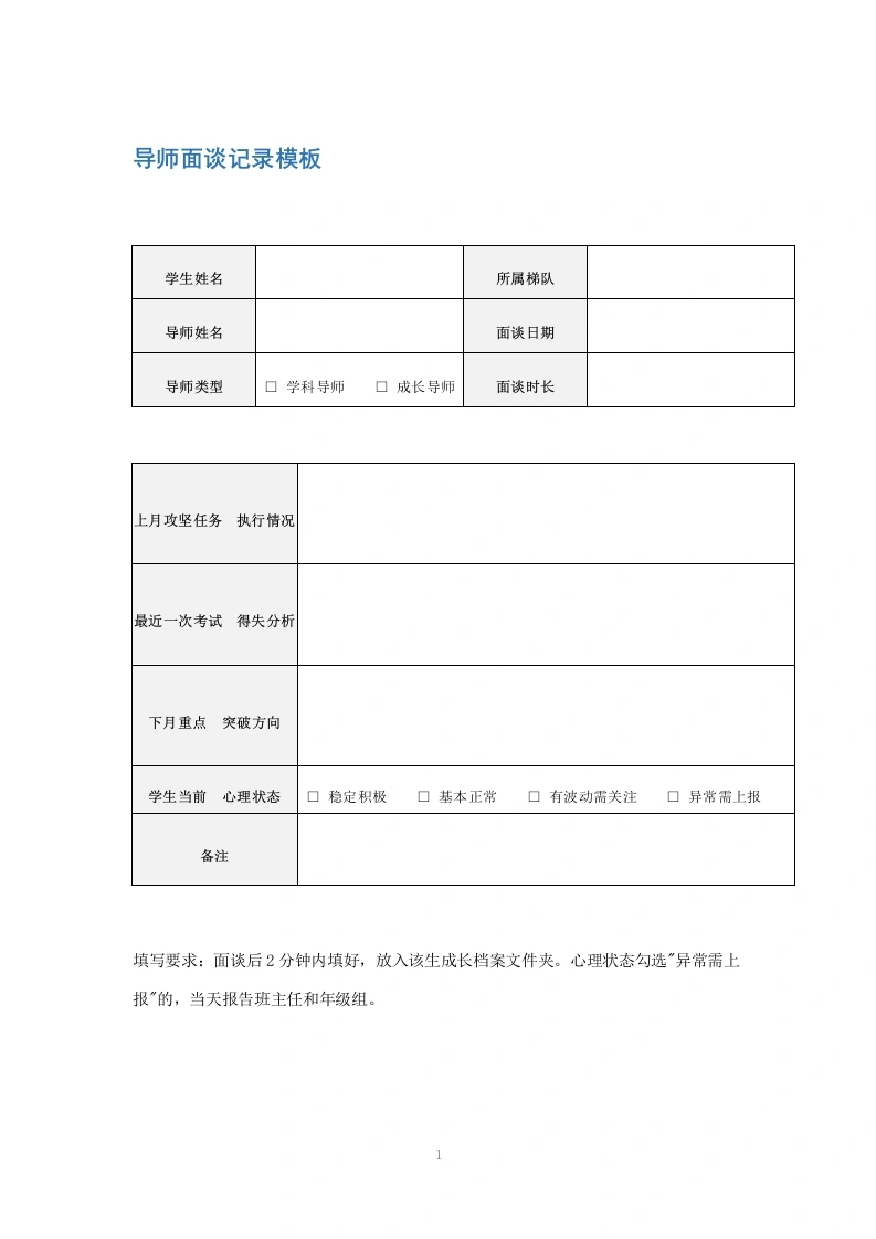 导师面谈记录模板-教务文库