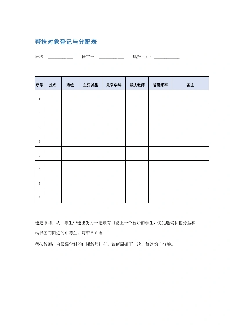 帮扶对象登记与分配表-教务文库