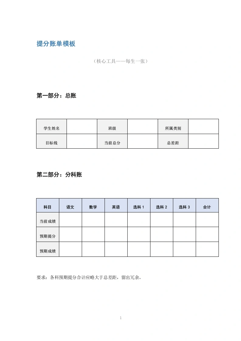 提分账单模板-教务文库