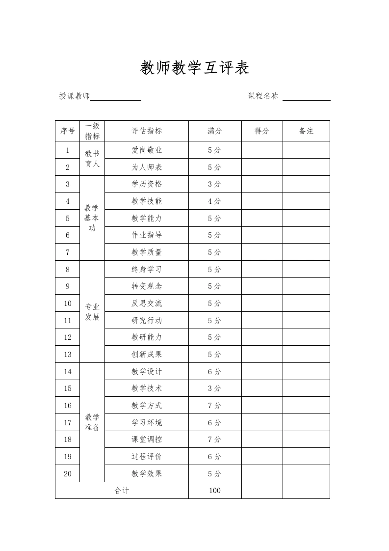 教师教学互评表-教务文库