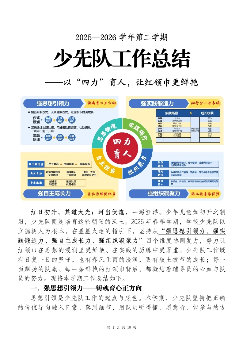 春季第二学期少先队工作总结——以“四力”育人，让红领巾更鲜艳-教务文库
