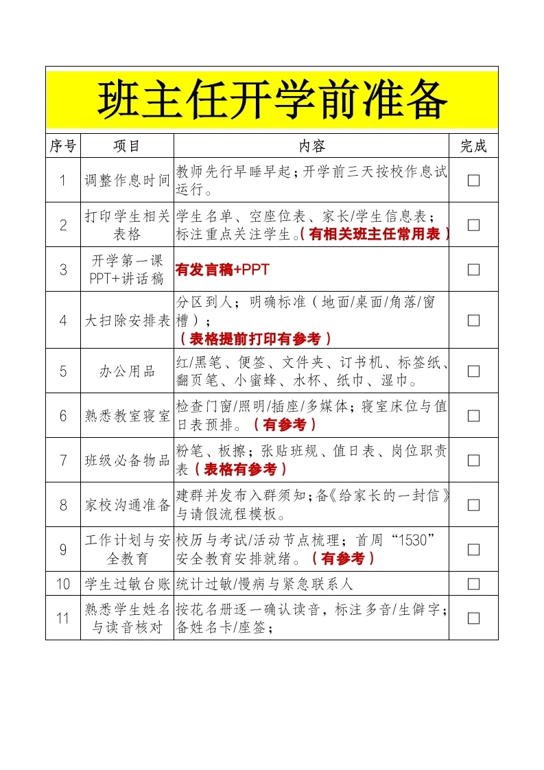 班主任开学前准备-教务文库