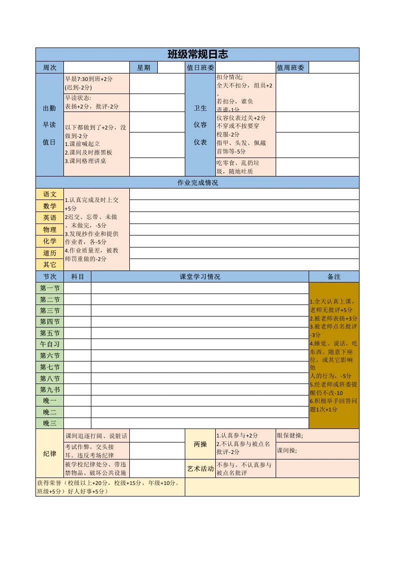 班级常规日志-教务文库