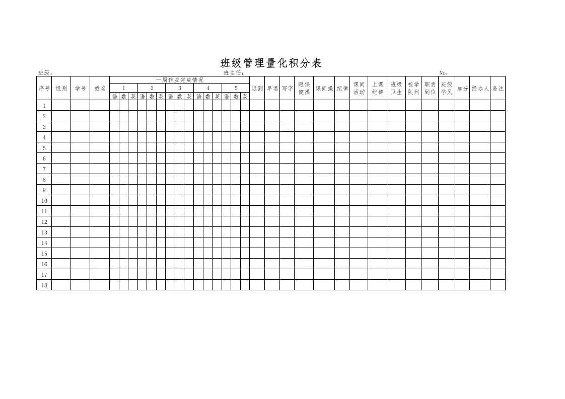 班级管理量化积分表1-教务文库
