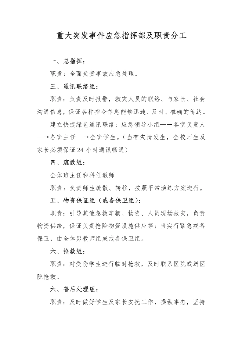 重大突发事件应急指挥部及职责分工-教务文库