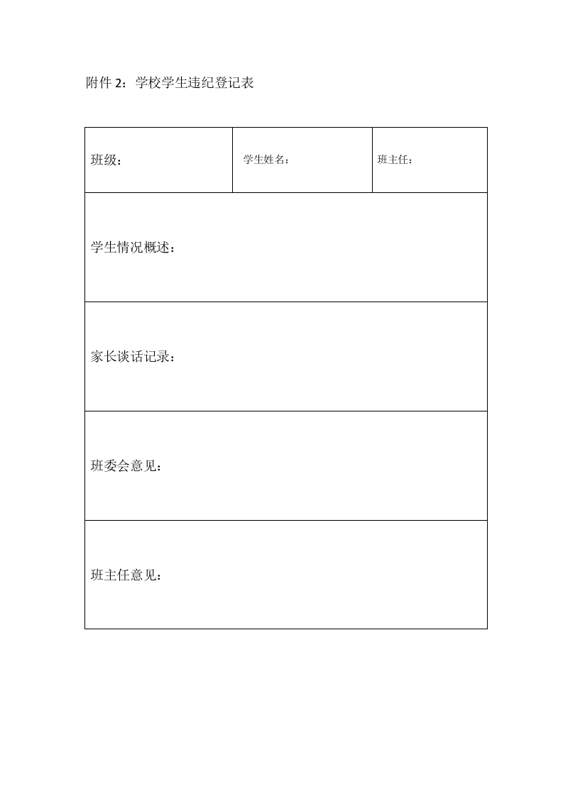 附件2：学校学生违纪登记表-教务文库