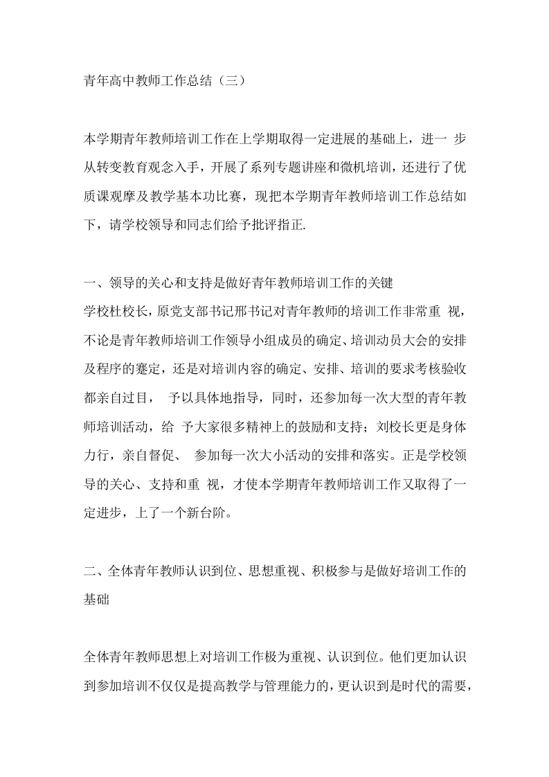 青年高中教师工作总结（三）-教务文库